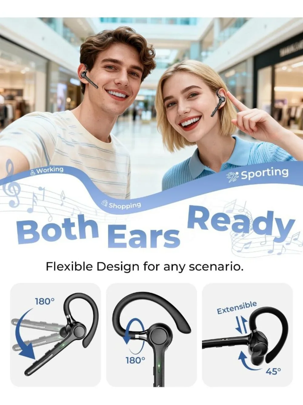Wireless Bluetooth Headset V5.4 with 500mAh Case, 50H Talk Time, Noise